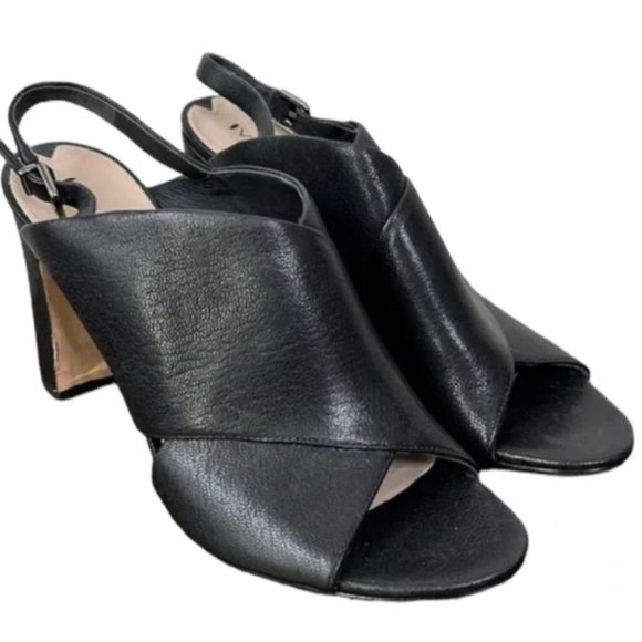 Via Spiga Black Leather Sling Back Block Heel Sandal Size 10 - Picture 1 of 6